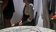 Blindfolded teen sucks old man's cock like popsicle in taboo oral fantasy