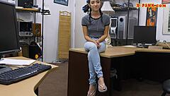 slim girl chats with pawnshop owner over deal