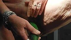 granny fucks hairy pussy with cucumber boldly