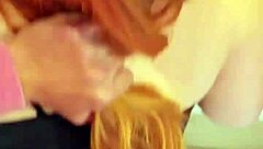 depraved guy cums on babe's face after public blowjob