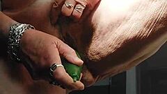granny fucks hairy pussy with cucumber boldly