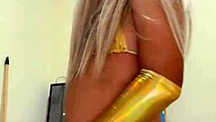 sexy trans in pink pajamas teases hard