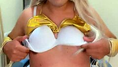 sexy trans in pink pajamas teases hard