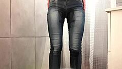 desperate housewife soaks jeans and heels in hot pee fetish