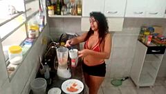 sexy sarah rosa teases big tits in kitchen mousse play