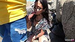 inked latina nympho seduces driver for public beach pounding