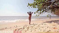 caribbean ebony beach babe groped post-shower