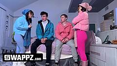 Snowstorm friend swap unleashes hard group pounding