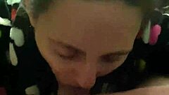 Pov close-up as she kneels sucking that monster cock deep, licking balls before swallowing a massive mouthful cumshot on desk.