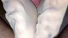 Homemade Nylon Footjob Ends in Gushing Cumshot on Toes!