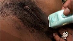 chocolate ebony shaved pussy gets hardcore cowgirl cumshot pounding