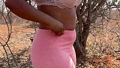 Ebony big pussy creampied in forest outdoor pickup