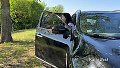 Crazy Girl Squirts on Car Roof!
