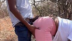 Ebony big pussy creampied in forest outdoor pickup