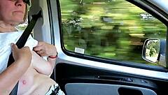 driving down road flashing my huge housewife tits everywhere