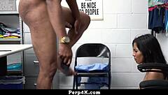 Teen shoplifter caught spying must ride guard's cock to escape trouble