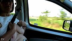 driving down road flashing my huge housewife tits everywhere