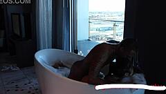 Asian beauty sucks cum from bbc in romantic interracial fuck