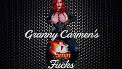 granny carmen in red licks cock before creampie closeup