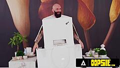 Hung Pervert as Toilet Pounds Two Horny Ebony Goddesses Hard