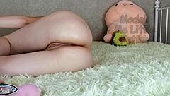 petite student pisses latex gloves buttplug ass masturbation