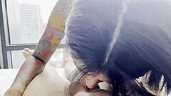 wanna watch hot roommate blowjob by the window?