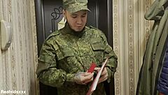 russian soldier pounds lonely wife's trimmed pussy and ass creampie