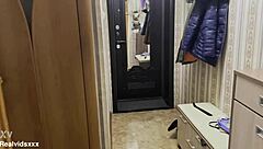 russian soldier pounds lonely wife's trimmed pussy and ass creampie