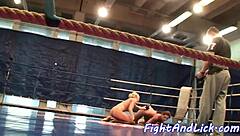 european dykes wrestle lick pussies on floor