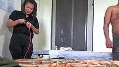 young woman receives relaxing sensual handjob massage session