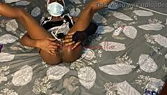 petite housemaid fingers her juicy wet pussy on duty