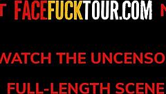 thick latina babe throat fucked hard against wall till cumshot