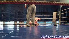 european dykes wrestle lick pussies on floor