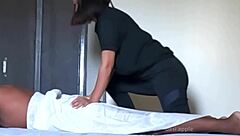 young woman receives relaxing sensual handjob massage session