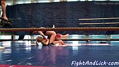 european dykes wrestle lick pussies on floor