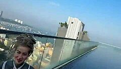 Hey, roof pool bikini model needs wild Pattaya ride!
