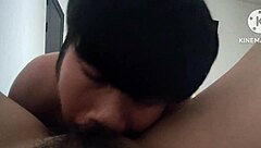 Thai woman watches sweaty guy pound her hard in bedroom close up tits