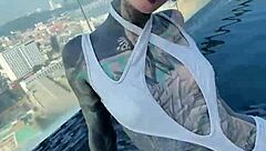 Hey, roof pool bikini model needs wild Pattaya ride!