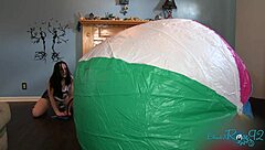 Mega Beach Ball Inflation with Brunette Housewife Fetish