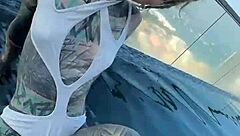 Hey, roof pool bikini model needs wild Pattaya ride!