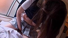 adorable japanese teen rides cock cowgirl moaning for creamy cum