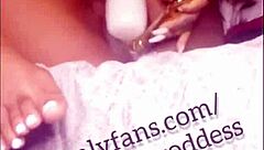 sexy ebony bitch squirts creamy from dildo feet play