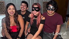 swinger couples swap petite mexican wives for big ass oral group fun