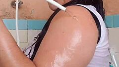 Amateur Bath Tease with Dripping Wet Bra and Arm