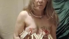 French Maid Slave Bound in Auto BDSM Session with Clamps and Candles