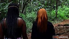 whoa black lesbians scissor & trib with double dildo on big asses 😈🍑👅