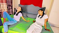 suggestive threesome tease with petite milf and teen ffm