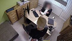 Blonde babe drilled missionary hard for cash in hidden office pov