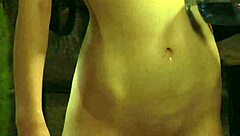 curvy lesbian slave with big natural tits bound and moaning to orgasm under mistress domination