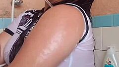 Amateur Bath Tease with Dripping Wet Bra and Arm